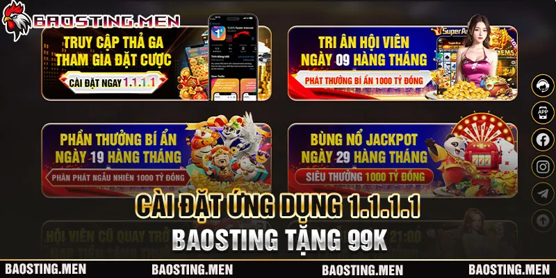 Cài đặt ứng dụng 1.1.1.1 BAOSTING tặng 99k